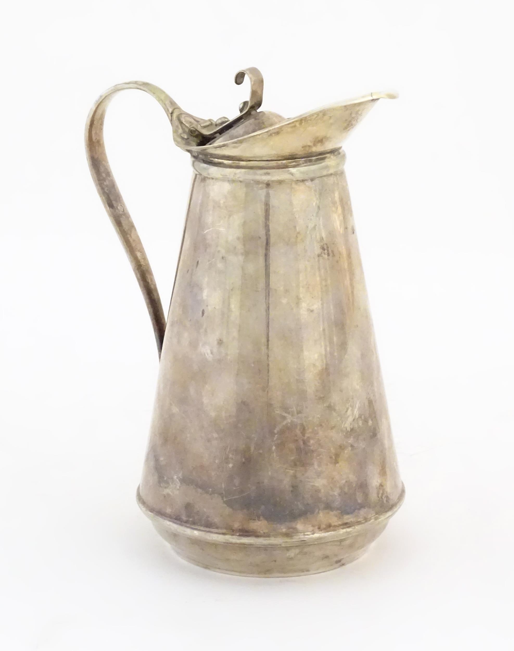 WAS Benson: An Arts & Crafts white metal coffee pot / hot water pot with liner, stamped W.A.S.