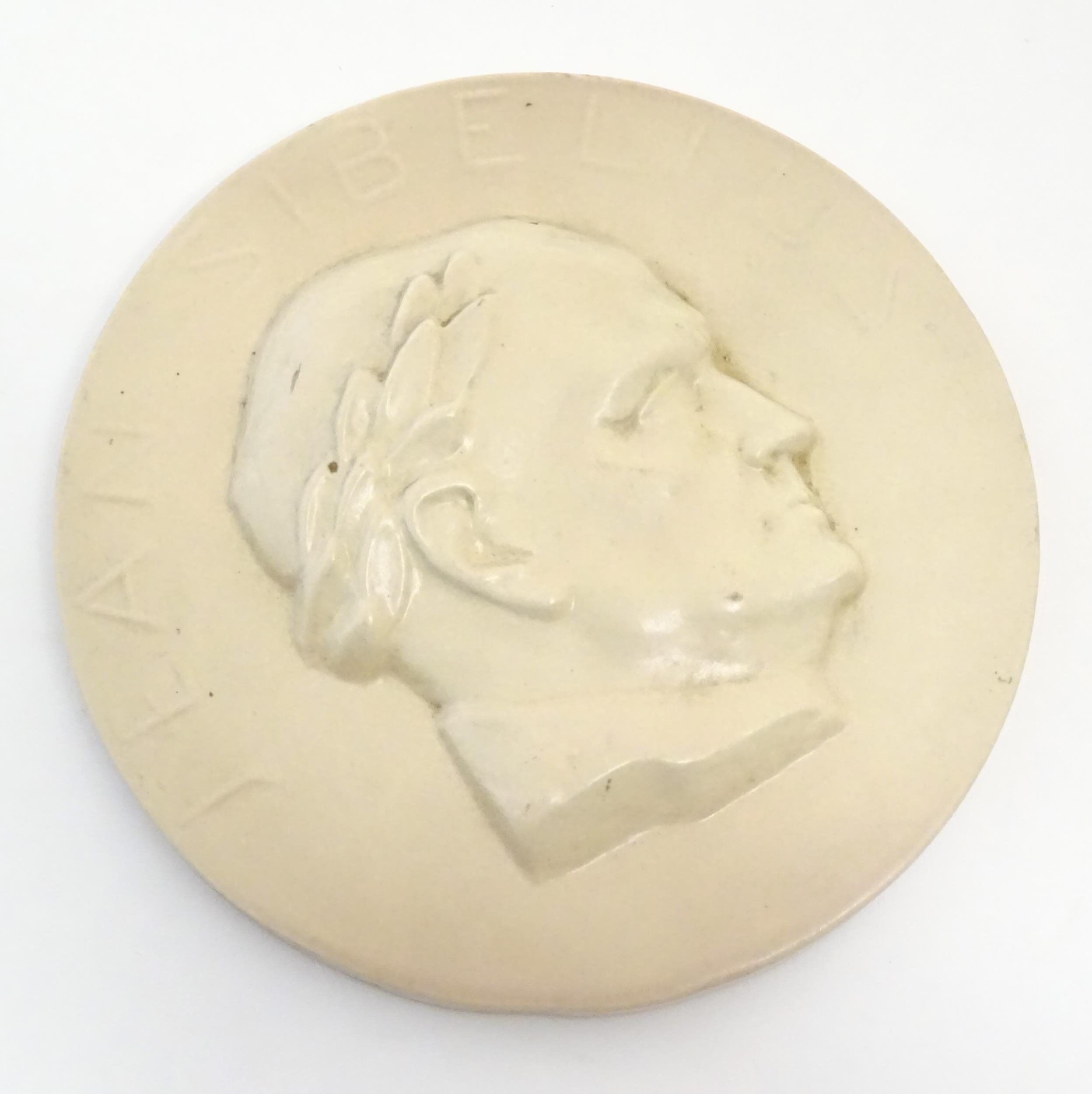 A 20thC Arabia ceramic roundel / plaque depicting a portrait of the Finnish composer Jean Sibelius - Image 5 of 9