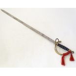 Militaria: a 20thC ceremonial/prop/display sword, of steel and brass construction, 38 1/8" long