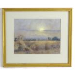 Alfred Hitchens (1861-1942), English School, Pastel, Harvest, Hay stooks in a landscape. Signed