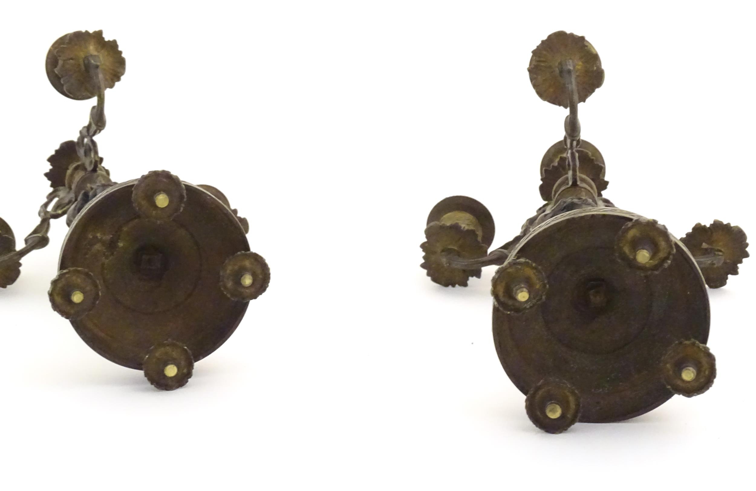 Two 19thC cast metal table candelabra / candelabrum the central bronze columns form as cherubs - Image 11 of 12