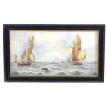 Early 20th century, Marine School, Watercolour, A seascape with fishing boats off the coast with