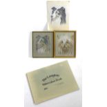W. Paterson, Late 20th century, Pastel and pencil, Three dog portraits to include Border Collie dogs