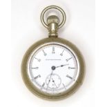 An American silver plate open faced pocket watch. The enamel dial signed 'Elgin Natl Watch Co'