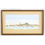 C. L. Roberts, Watercolour, Bosham Harbour, West Sussex, with boats on the water and a view of the