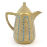 A Clarice Cliff coffee pot in the Goldstone pattern, with blue detail on a mottled ground. Marked