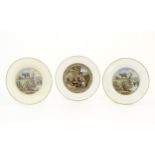 Three Prattware style plates, one depicting 'The Queen, God Bless Her' with two imbibing figures and