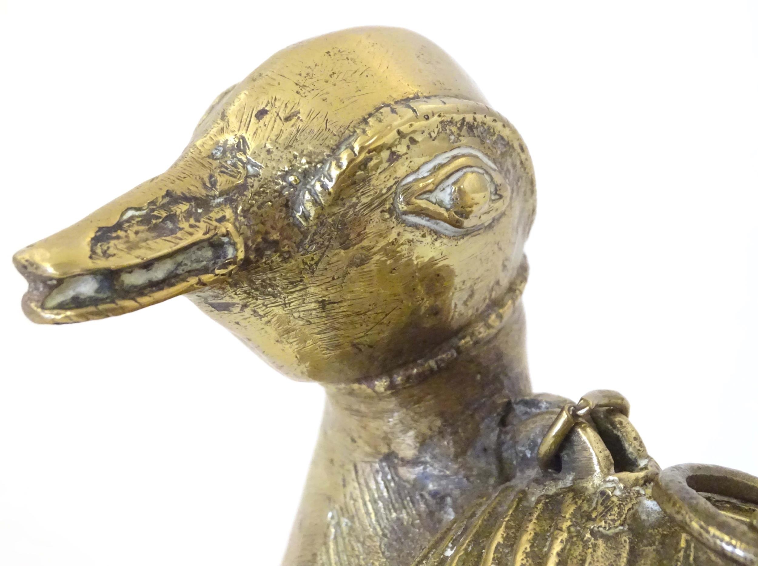 A late 19th / early 20thC Indian brass container modelled as a stylised duck with engraved - Image 7 of 10