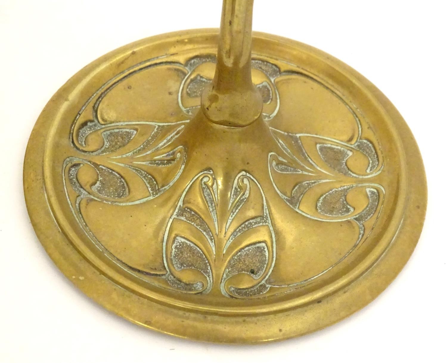 A pair of Art Nouveau brass candlesticks with tendril detail. Approx. 8 1/2" high (2) Please - Image 4 of 6