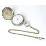An American coin silver full hunter keywind pocket watch with enamel dial inscribed American Watch