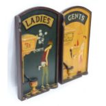 Ladies and gents risque comical bathroom signs. Approx. 28" high x 16" wide (2) Please Note - we