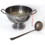 A silver plate punch / soup bowl with ladle. The ladle marked B Wiskemann. Approx 12" long (2)