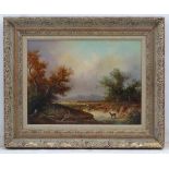 Indistinctly signed Peters ?, 20th century, Oil on board, A Continental landscape with shepherd,