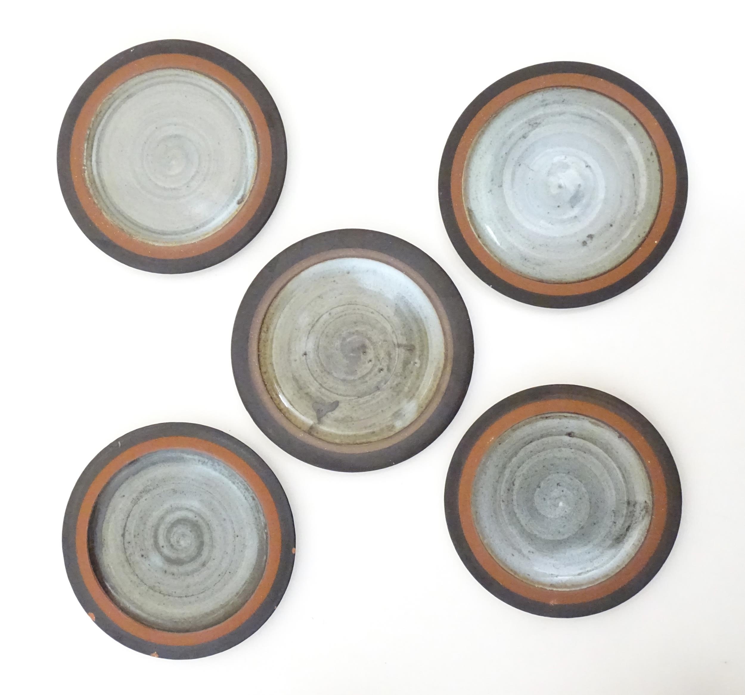 Five Briglin studio pottery coffee cups and saucers, together with a sugar bowl. Cups approx. 3" - Image 18 of 21