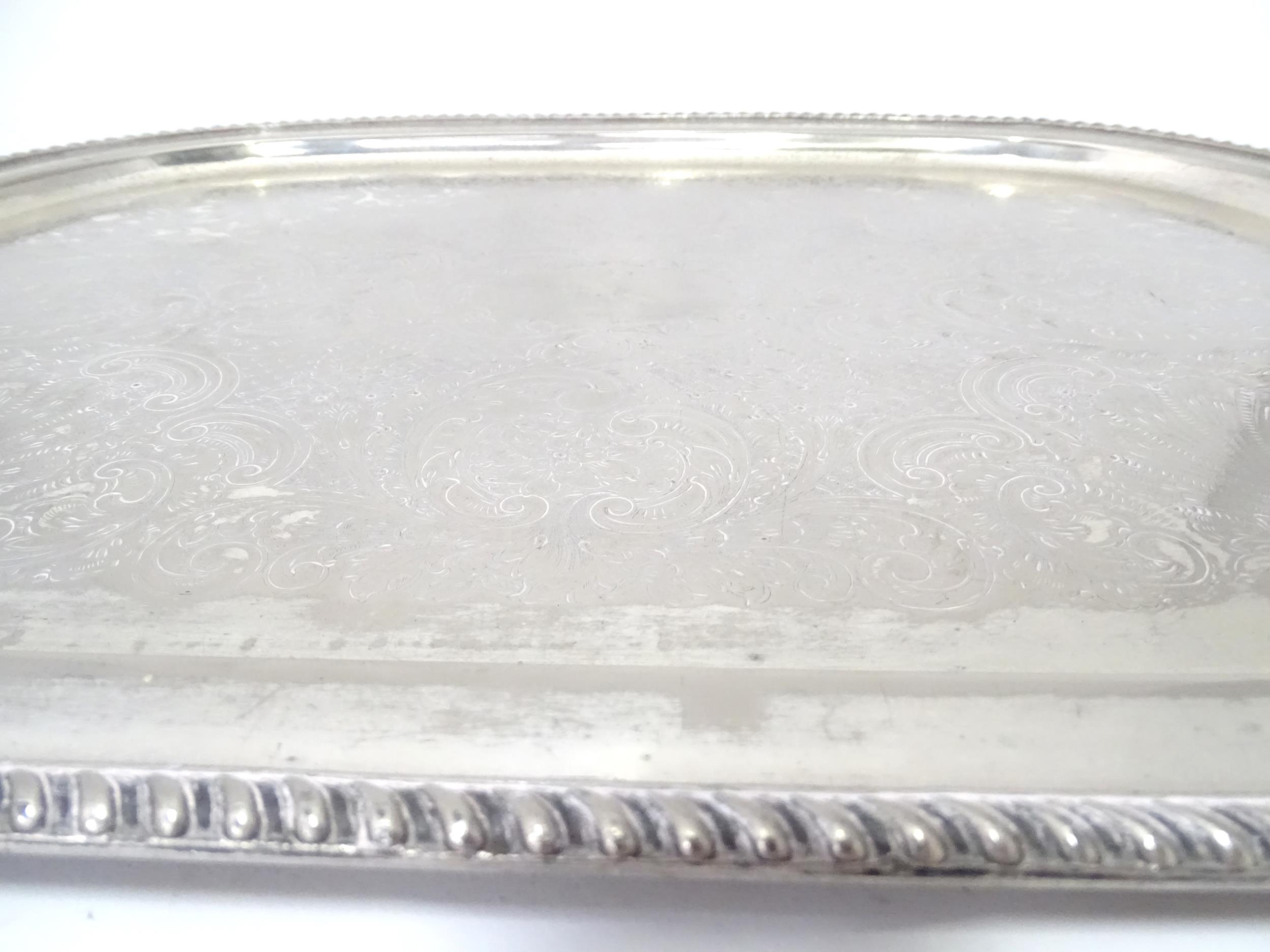 A large silver plate tray with engraved decoration. Approx. 22 1/2" wide Please Note - we do not - Image 5 of 5