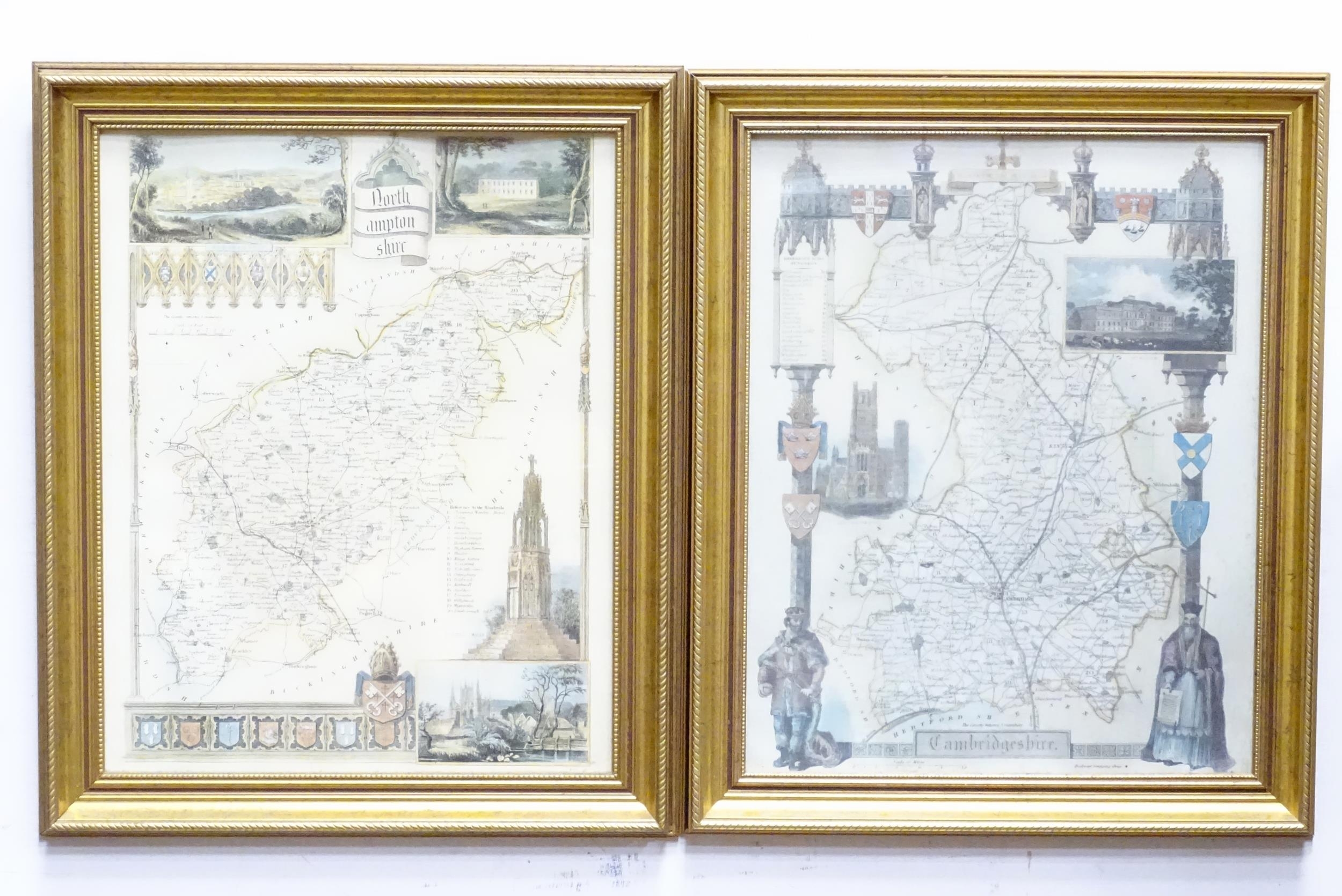 Two 20thC framed illustrated maps on linen after Thomas Moule, one depicting Cambridgeshire, the - Bild 3 aus 9