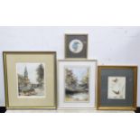 Three assorted watercolour to include two depictions of bird, Wrens by Jane Burton and a