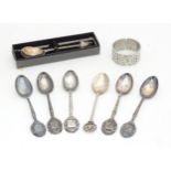 Assorted silver plate and pewter items including a napkin ring, 5 teaspoons titled ' 'Bristol