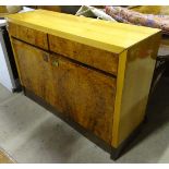 A study / boardroom burr wood veneered cabinet with 2 drawers over two cupboards. Approx. 52" wide x