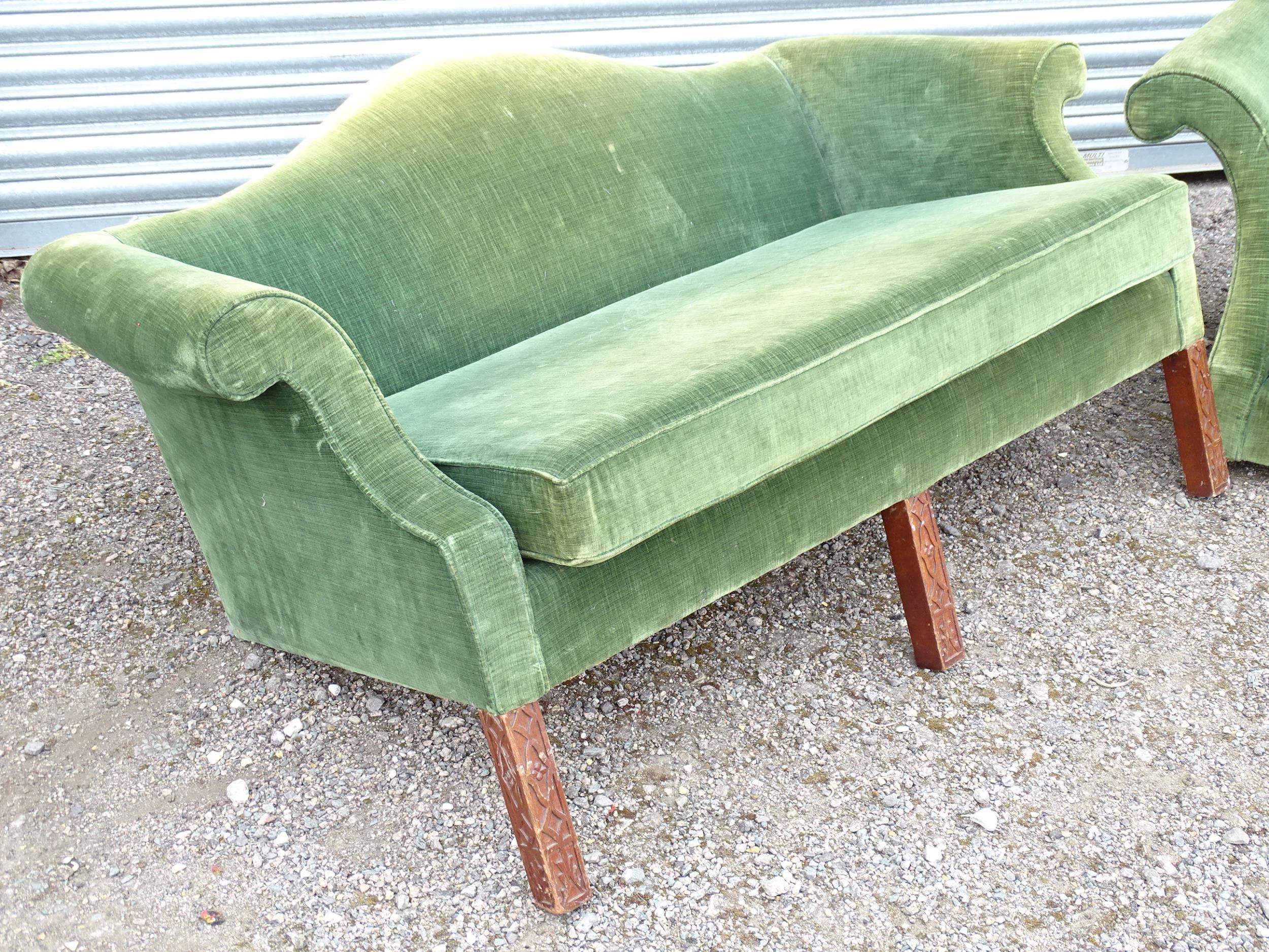 Two camel back sofas, one with blind fretwork carved legs. Largest approx. 80" wide (2) Please - Bild 4 aus 11