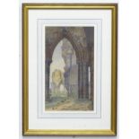 Ricard Taylor Bellhouse (1825-1906), Watercolour, Abbey ruins. Signed lower right. Approx. 15" x 8
