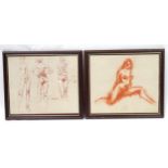 A pair of pastels by John Collins, comprising a study of a female nude in three poses, and study