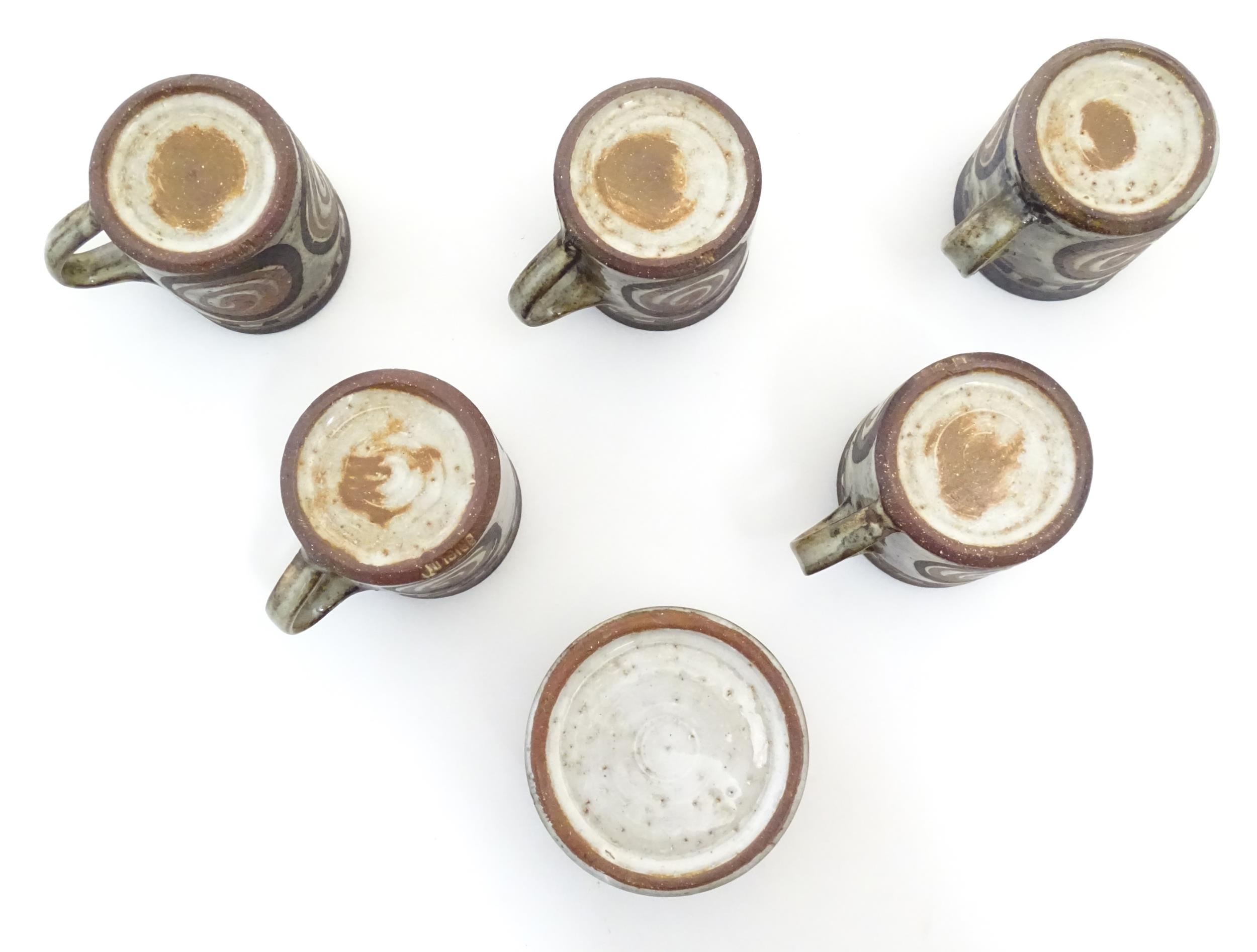 Five Briglin studio pottery coffee cups and saucers, together with a sugar bowl. Cups approx. 3" - Image 12 of 21