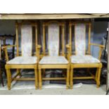 Six Ercol upholstered dining chairs to include two carvers. Approx. 43" high Please Note - we do not