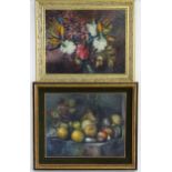 Brenda Fletcher, 20th century, Oil on board, A still life study with onions, apples, etc. Signed