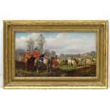 After John Frederick Herring (1820-1907), Over painted print, The Meet, A fox hunting scene with