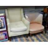 Two chairs re-upholstery. Largest approx. 33 1/2" high (2) Please Note - we do not make reference to