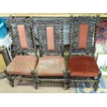 Three Carolean style dining chairs with carved detail. Approx. 46" high overall (4) Please Note - we