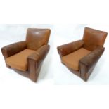 A pair of mid 20thC leather club chairs. Approx. 33" high (2) Please Note - we do not make reference
