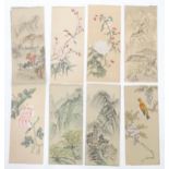 Eight Oriental paintings comprising four depicting birds perched on branches with flowers, four
