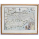 A 20thC print of Saxon's Map of Kent, Sussex, Surrey and Middlesex. Approx. 17" x 22" Please