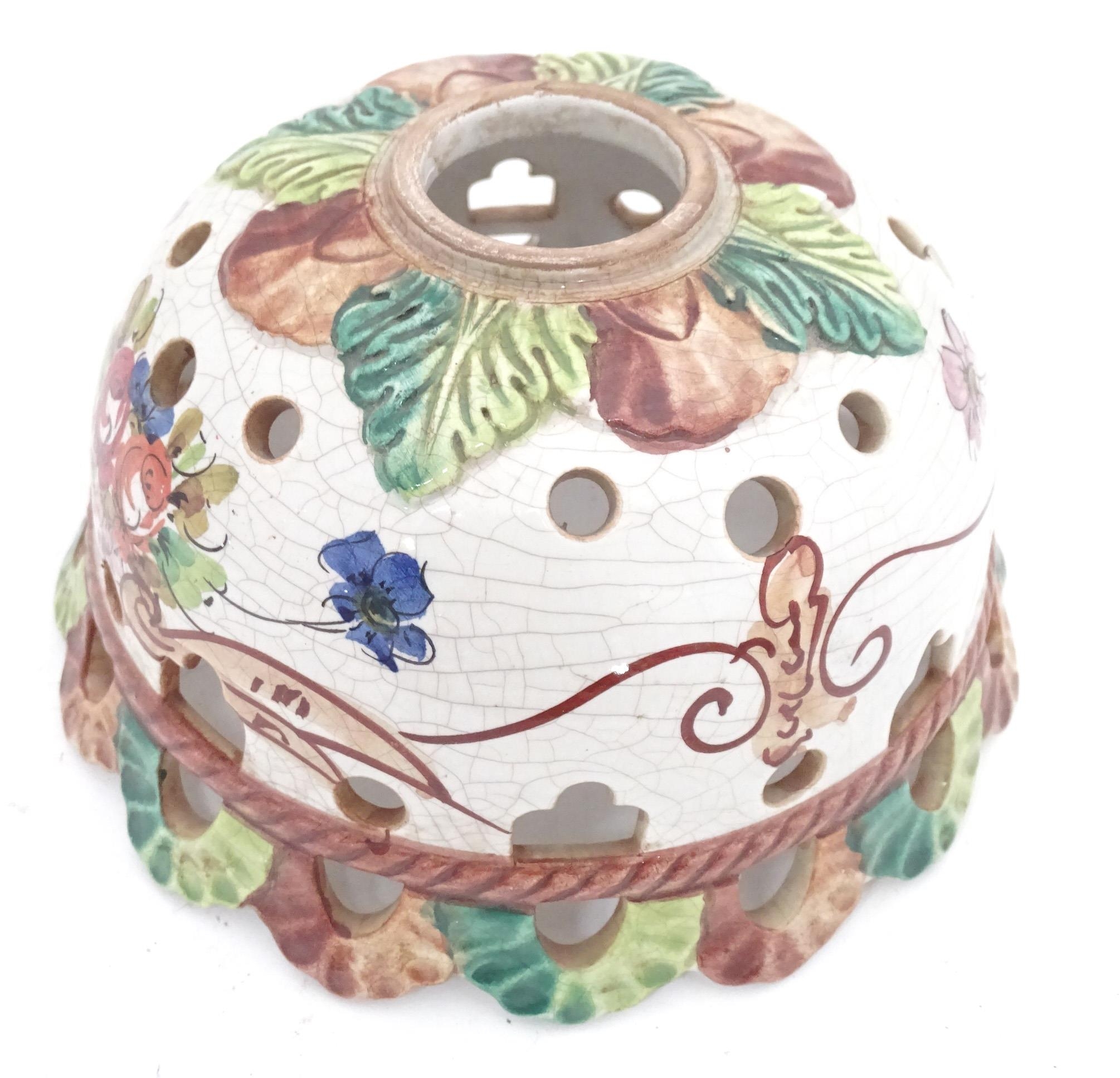 A Continental ceramic lamp shade with floral and foliate decoration. Approx. 8" diameter Please Note - Image 6 of 9