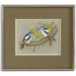 David Andrews, 20th century, Ornithological School, Watercolour, Great-Spotted Woodpeckers, Two