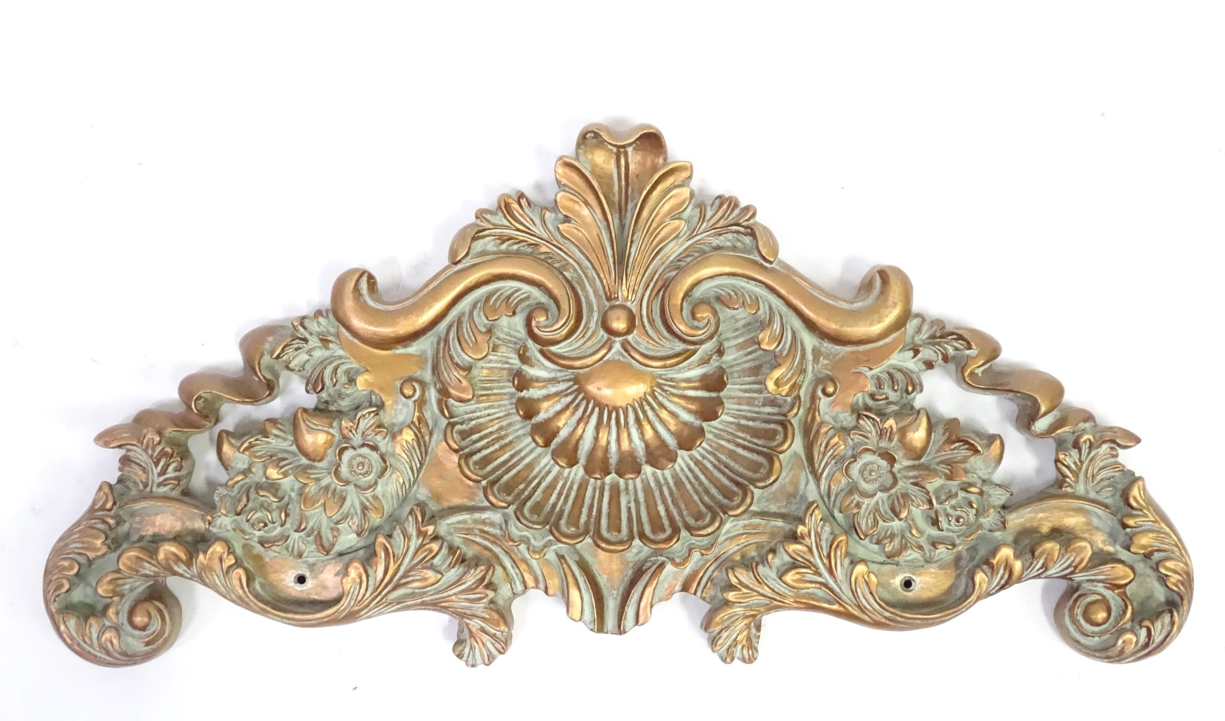A gilt architectural / decorative moulding, with shell and floral motifs , 31" wide x 15" tall - Image 3 of 6