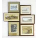 Six assorted prints and watercolours to include a limited edition print of Wivenhoe, signed Johnny