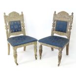 Pair limed oak and upholstered dining chairs. Approx. 39" tall Please Note - we do not make