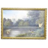 A Scottish oil on canvas depicting Bothwell Castle from the River Clyde, by V. Delawar. Signed lower