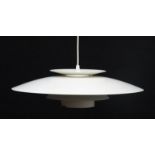 Vintage Retro : A Danish Pendant ceiling light in the PH style having white livery , measuring