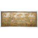 A machine made tapestry / embroidery wall hanging depicting a pastoral scene after Edouard Debat-