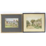 A 20thC watercolour titled Barrow Mill depicting a Tudor style building with a stone garden wall, by
