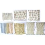 Five various pairs of curtains (ten pieces of fabric) and assorted fabrics, the largest