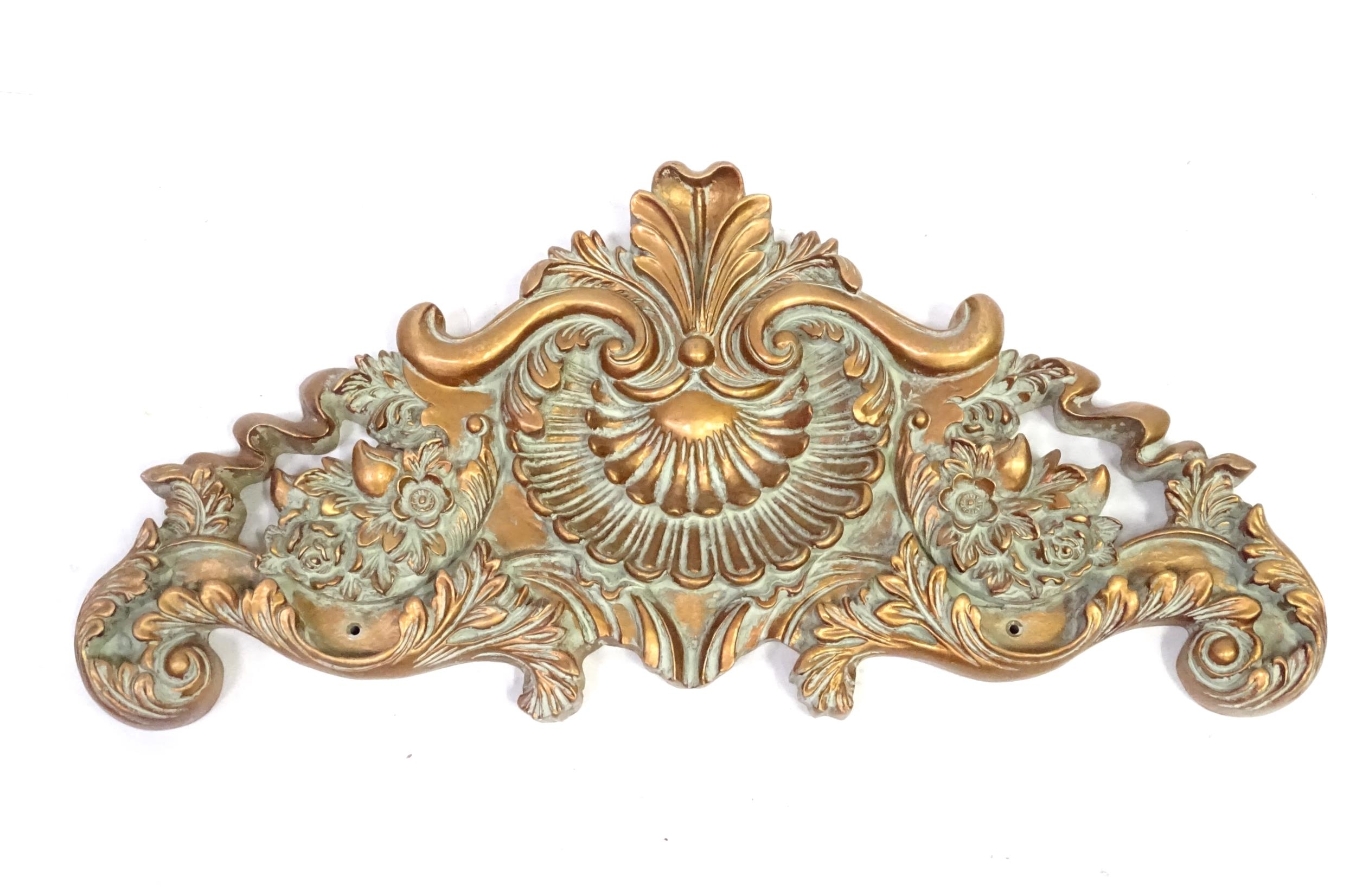 A gilt architectural / decorative moulding, with shell and floral motifs , 31" wide x 15" tall