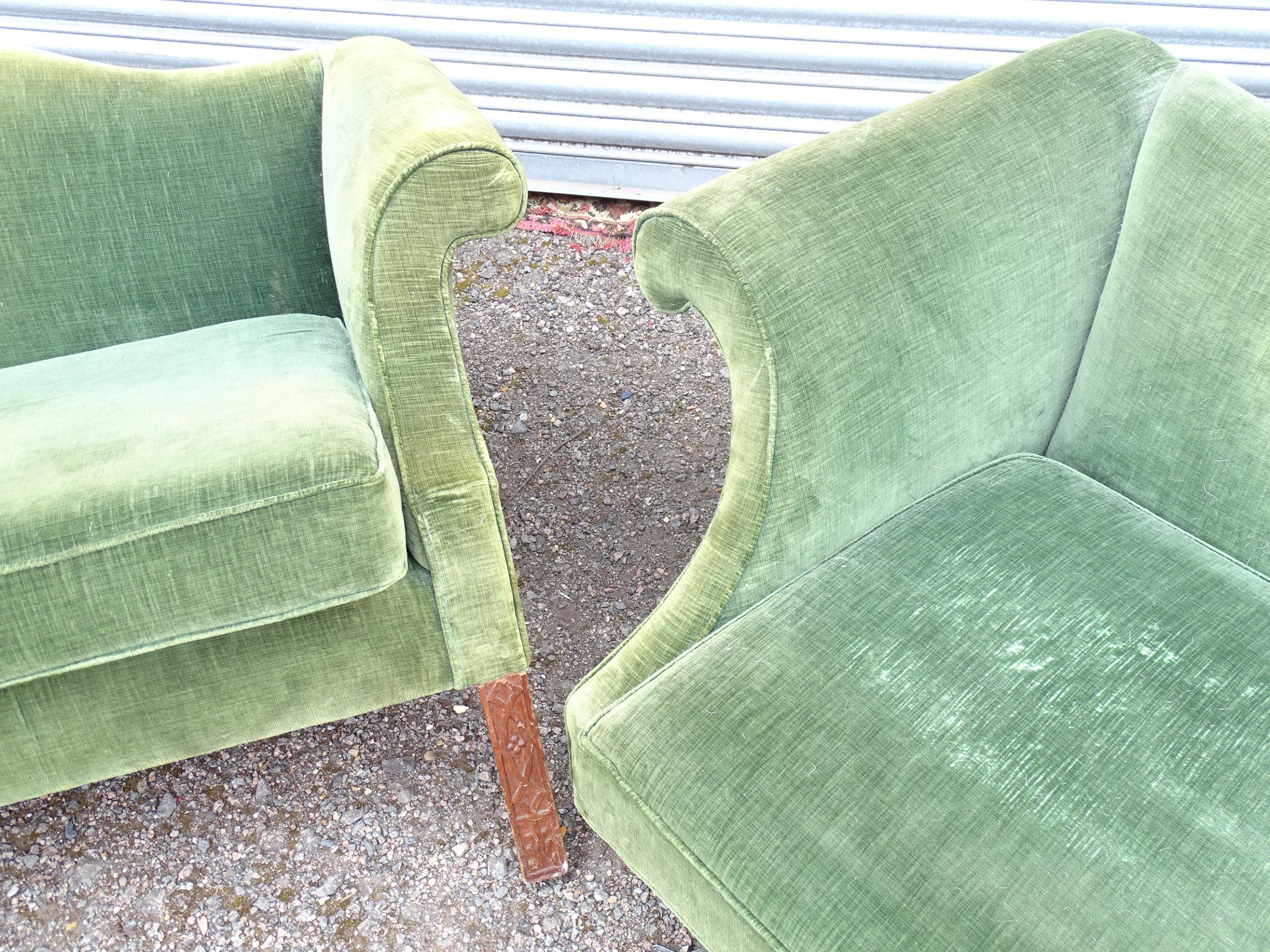 Two camel back sofas, one with blind fretwork carved legs. Largest approx. 80" wide (2) Please - Bild 10 aus 11