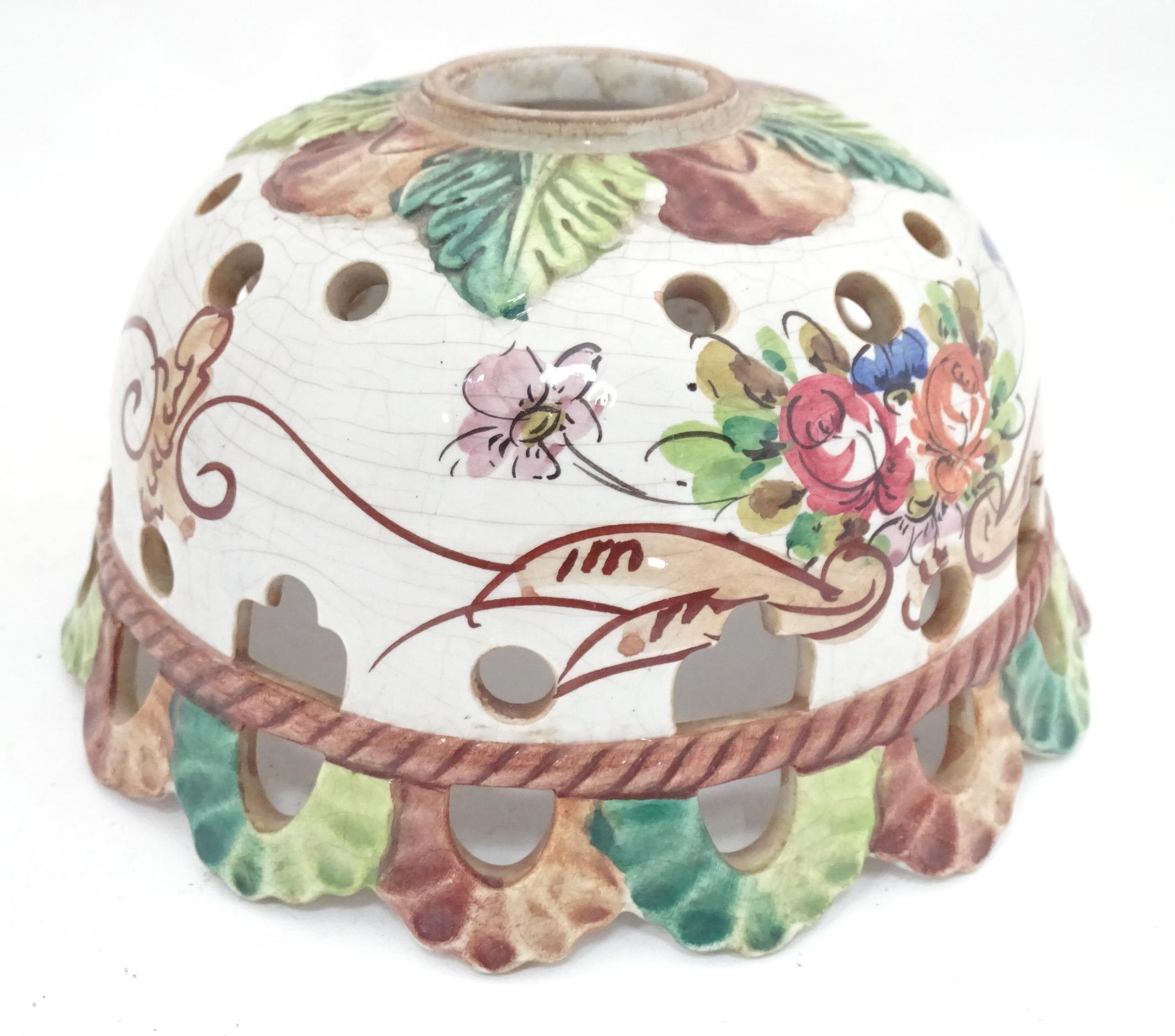 A Continental ceramic lamp shade with floral and foliate decoration. Approx. 8" diameter Please Note - Image 5 of 9