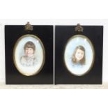 Two late 20th / early 21stC watercolour portrait miniatures depicting young girls. Approx. 6" x 4