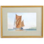 John Farquharson, 20th century, Watercolour, A boat at sea with an industrial port beyond. Signed